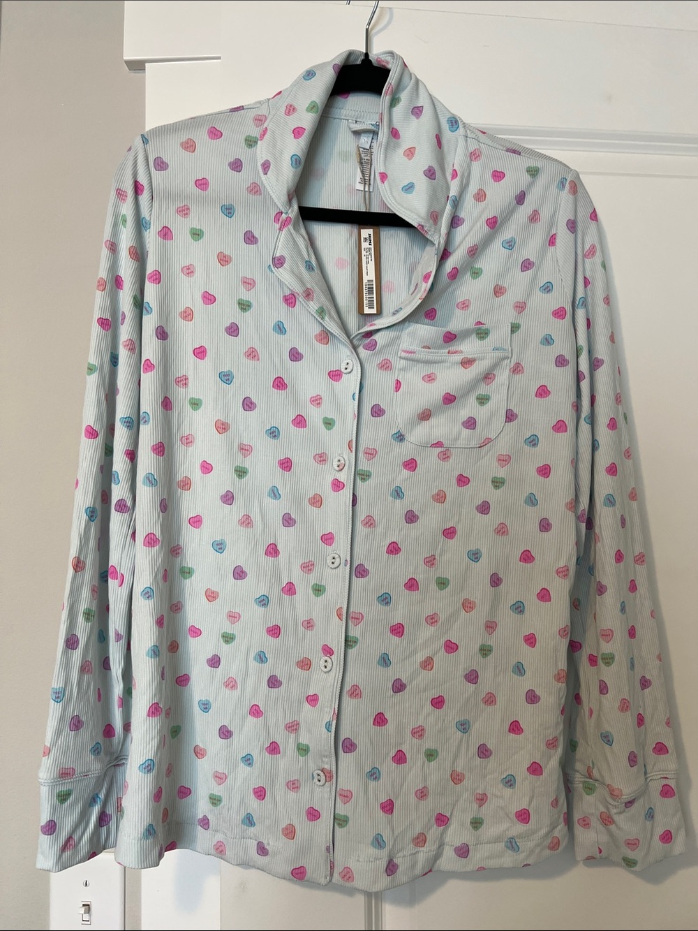 SKIMS Heart-Print Pajama Top - Light Blue